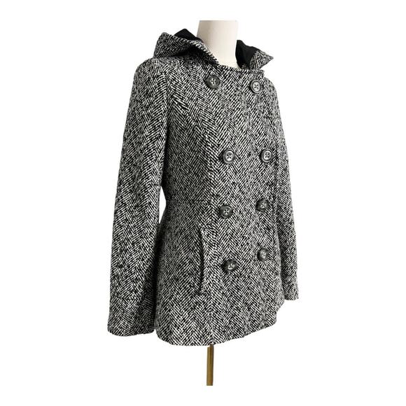 Aeropostale Black White Pea Coat Jacket Stroller Preppy Princess Cut Hooded M - Picture 3 of 9